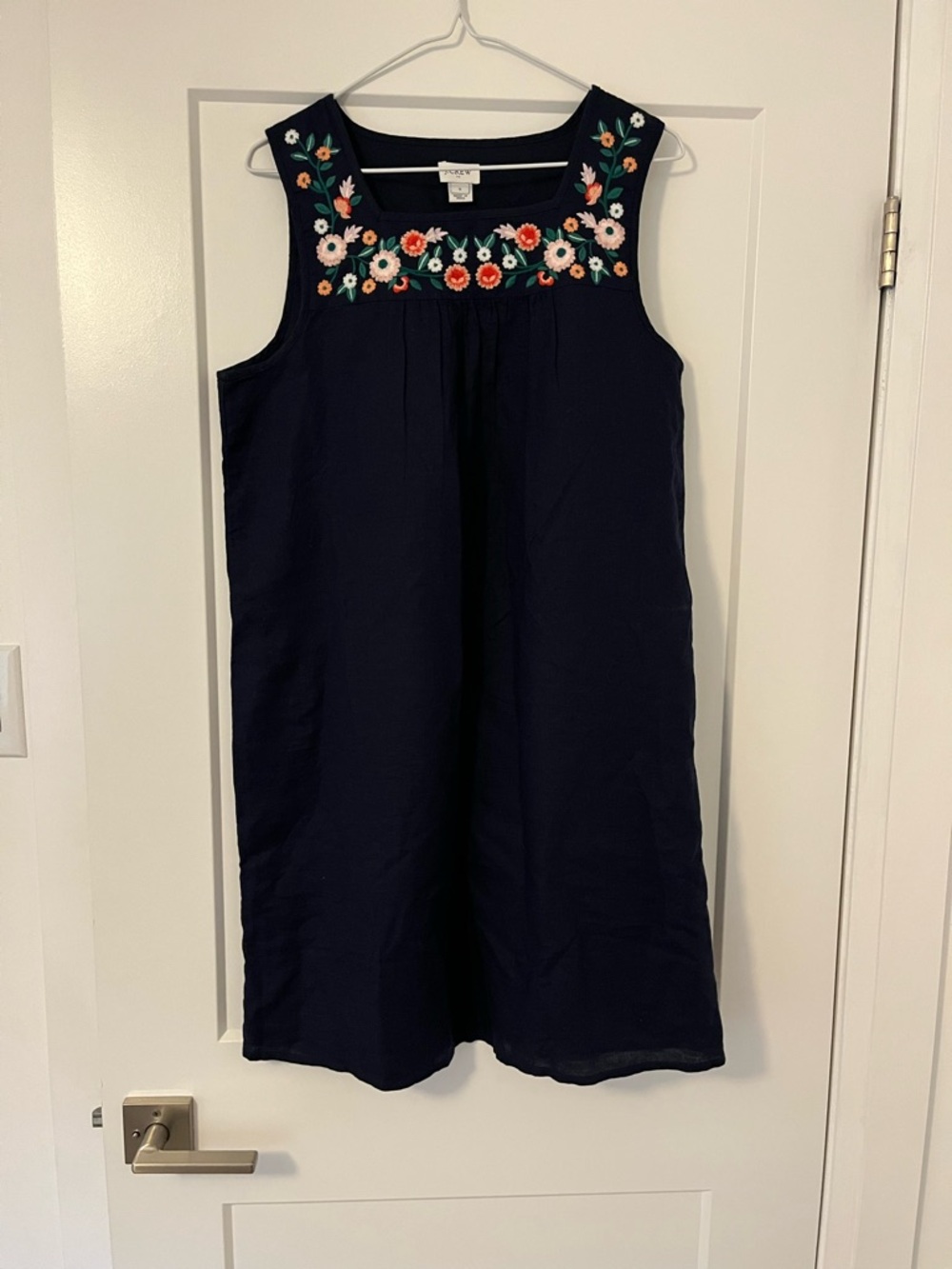 J. Crew Navy Sleeveless Mini Dress with Floral Embroidery